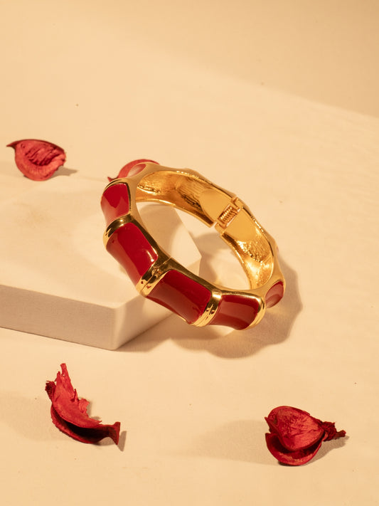 Red Enamel Hexagon Bracelet for Women – 14K Gold Plated | Italian Meena Design | Stainless Steel