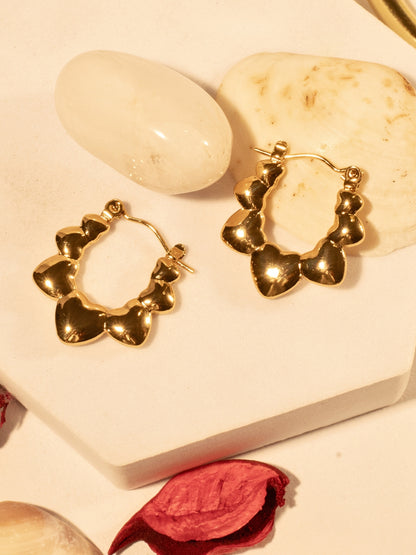 Floral U shaped Gold Hoop Earrings – Stainless Steel, Lightweight, 3 cm