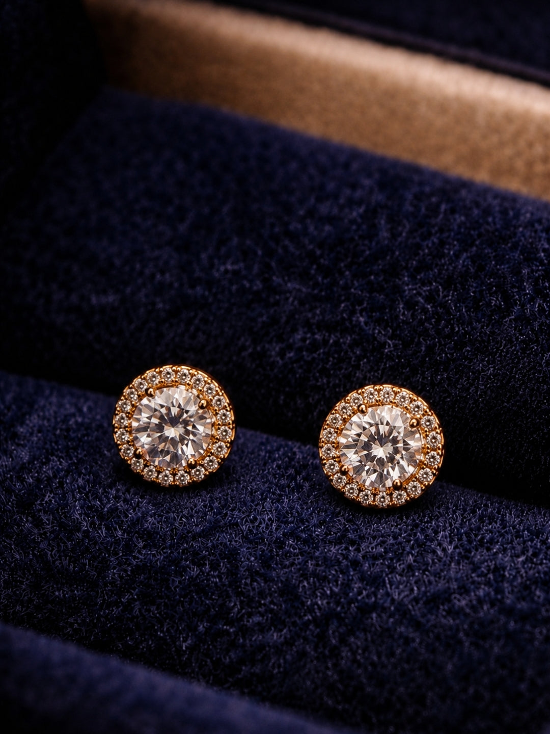 Aura Halo Solitaire Stud Earrings in 18K Gold | Anti Tarnish