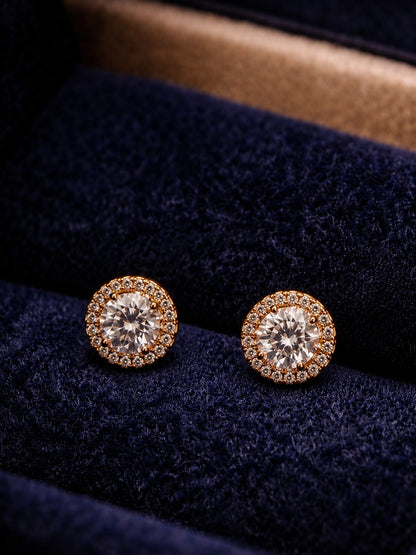 Aura Halo Solitaire Stud Earrings in 18K Gold | Anti Tarnish