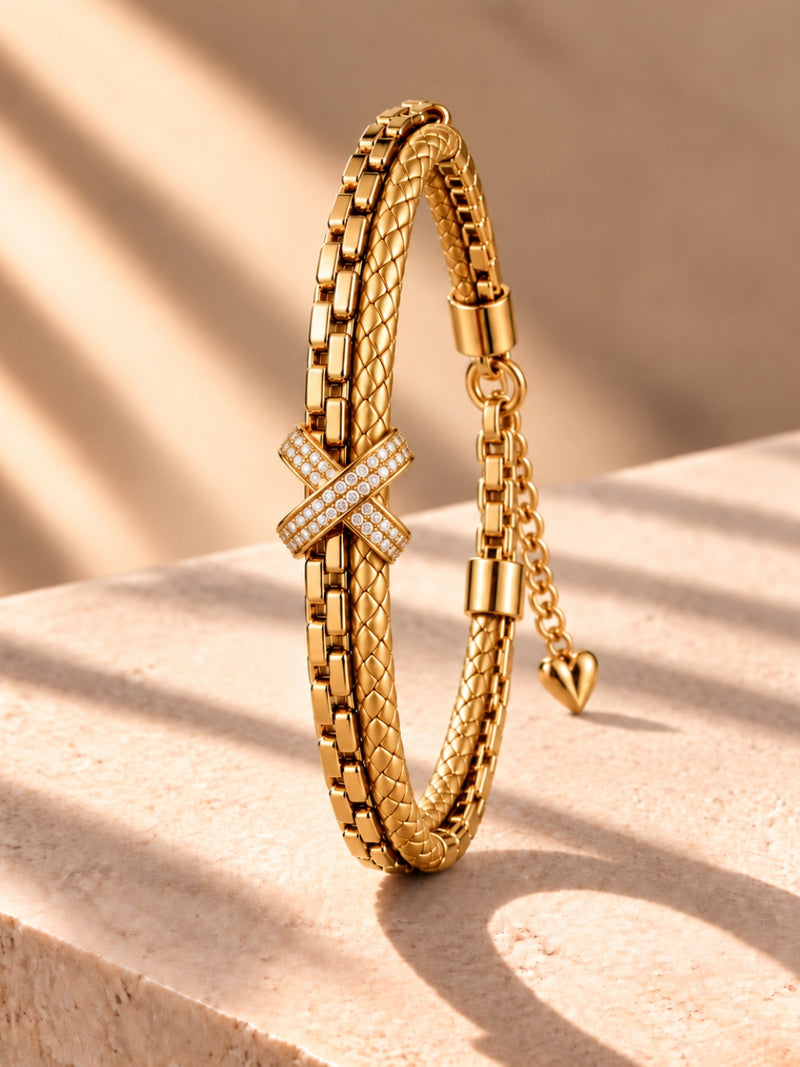 Gold Braided Double line Knot Band Cuff-18KT Gold Plated