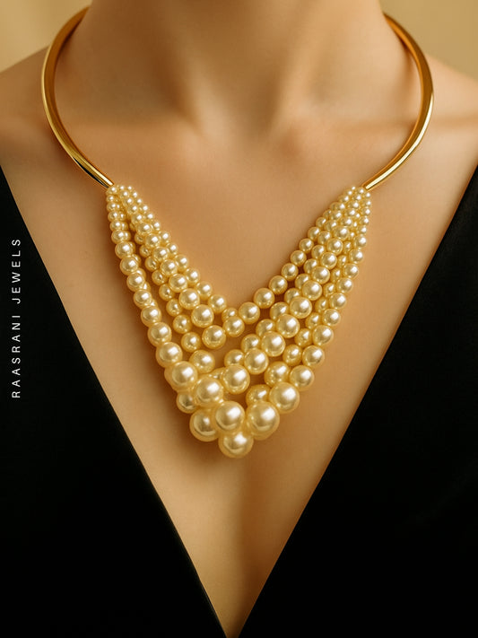 Statement Pearl Neckpiece in 18K Gold Plated Stainless Steel