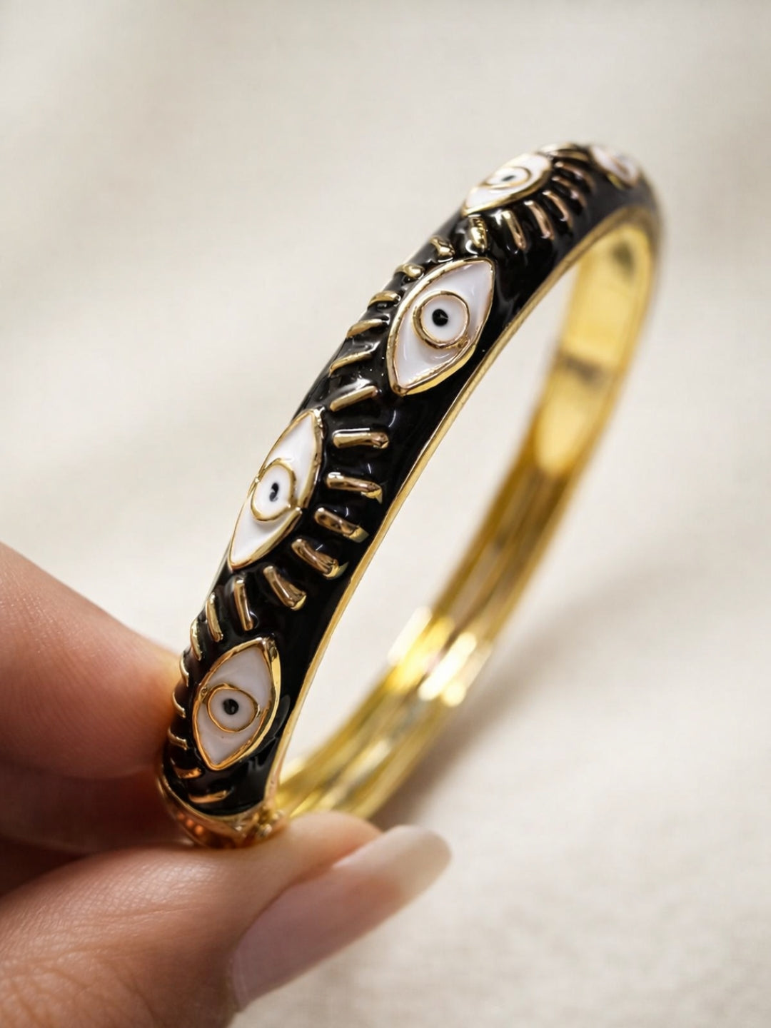 Black Evil Eye Enamel Cuff Bracelet | 18K Gold Anti-Tarnish Jewelry