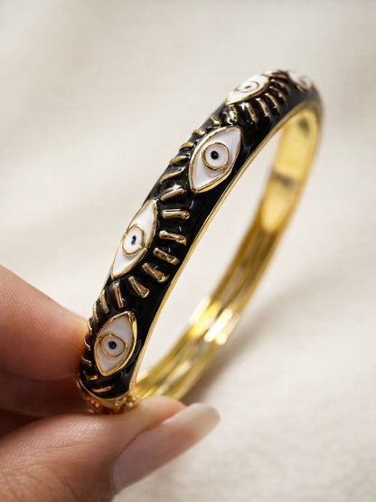 Black Evil Eye Enamel Cuff Bracelet | 18K Gold Anti-Tarnish Jewelry