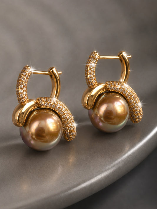Infinity Knot Pearl Hoop Earrings, 18K Gold-Plated - Brown