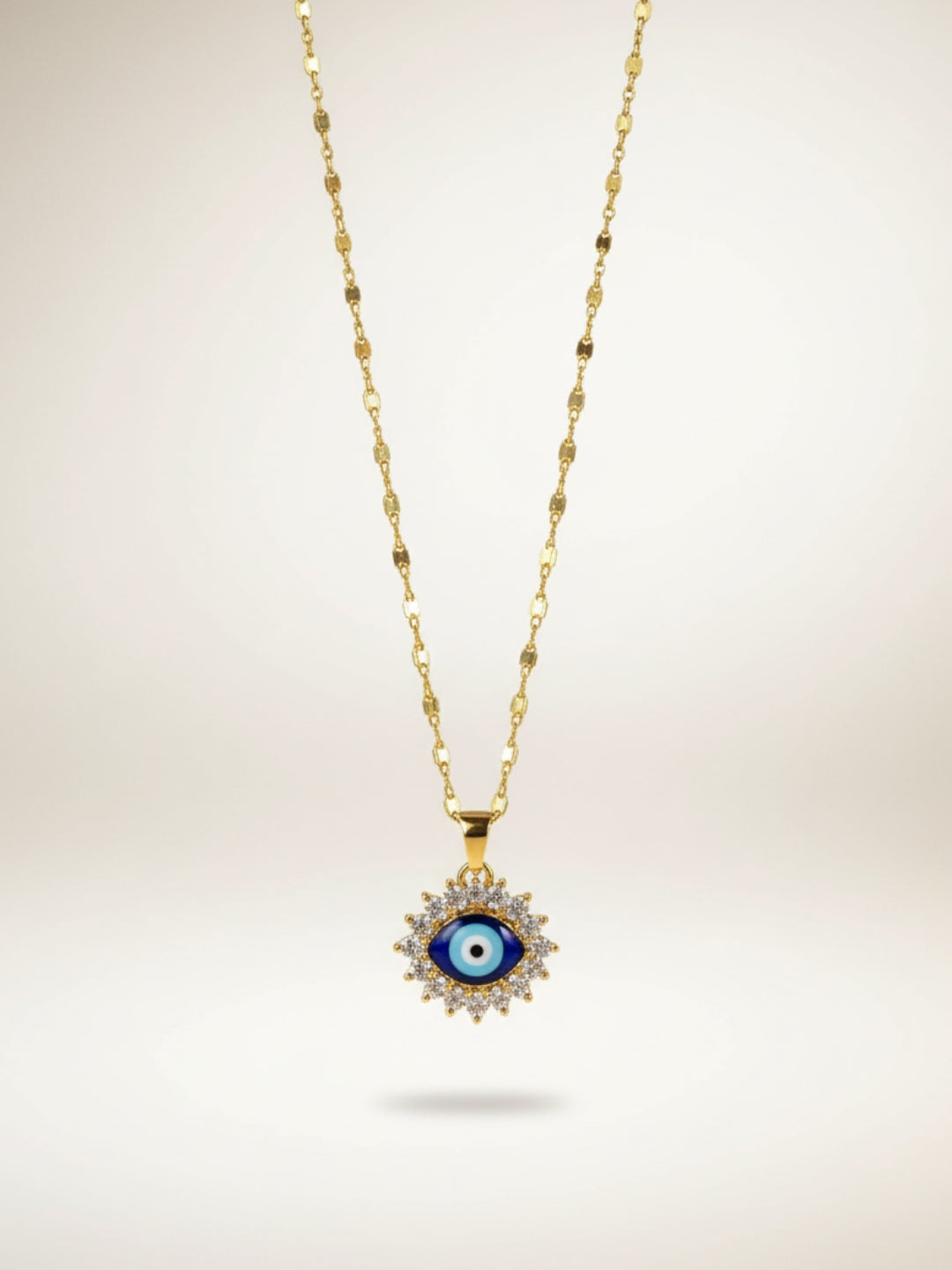 Anti-Tarnish Evil Eye Pendant Necklace in 18K Gold | CZ Protection Chain