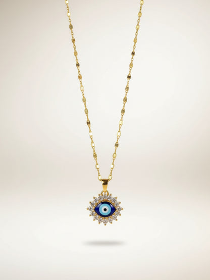 Anti-Tarnish Evil Eye Pendant Necklace in 18K Gold | CZ Protection Chain