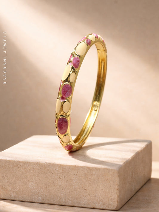 Mauve & Beige Bubble Enamel Gold Thin Bracelet
