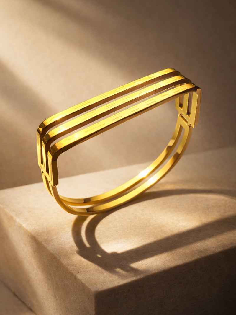 18K Gold Tri-Line Open Cuff Bracelet | Anti Tarnish Stainless Steel