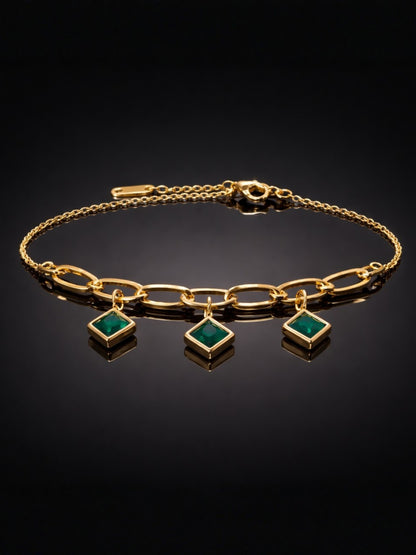 Quad Emerald Green Charm Bracelet | 18K Gold Anti-Tarnish Jewelry