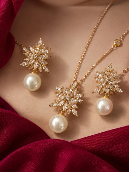 Anastasia Pearl Drop Snowflake Set — 18K Gold Plated