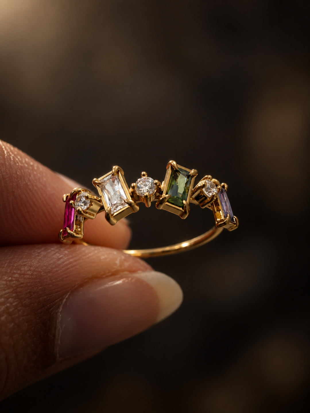 Arlecchino Multicolor Baguette Cluster Ring