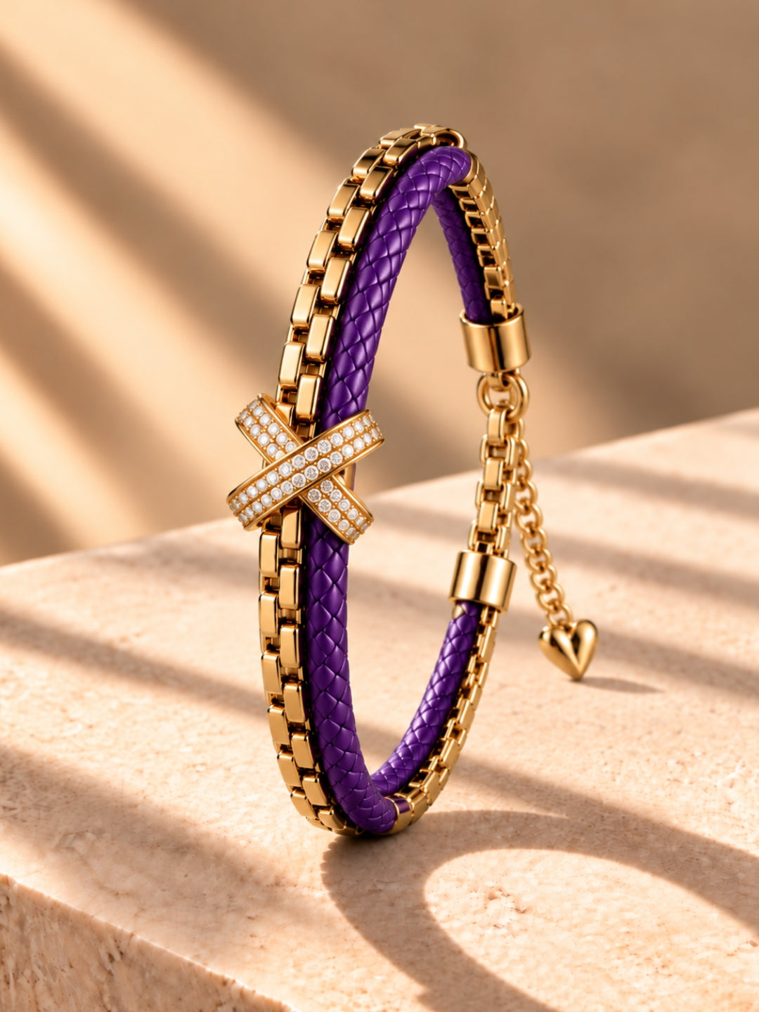 Violet Braided Double line Knot Band Cuff - 18KT Gold Plated