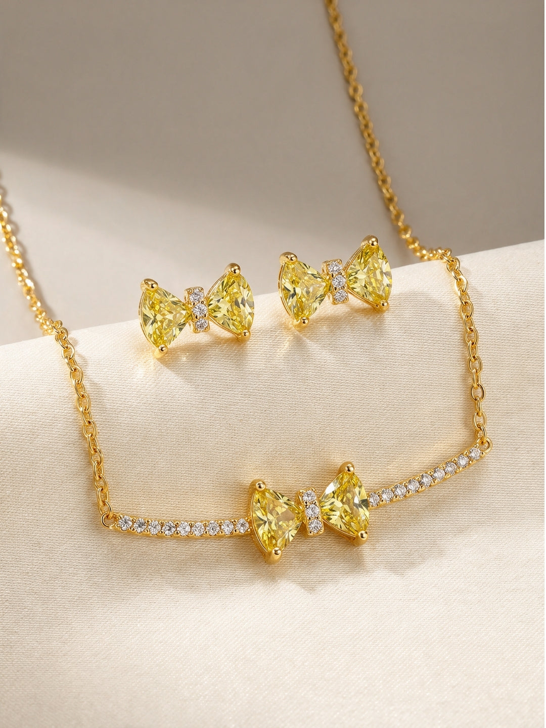 Fiocco Yellow Bow Bar Necklace & Stud Earring Set, 18K Gold-Plated