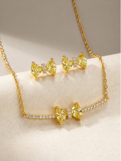 Fiocco Yellow Bow Bar Necklace & Stud Earring Set, 18K Gold-Plated