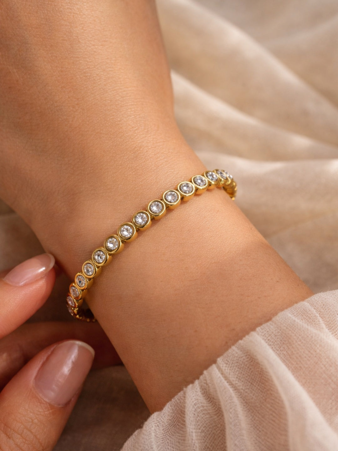18K Gold Plated CZ Circular Stone Bracelet | Anti-Tarnish Everyday Wear