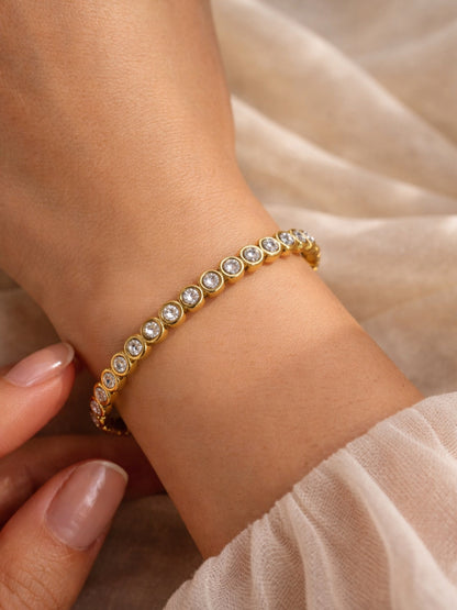 18K Gold Plated CZ Circular Stone Bracelet | Anti-Tarnish Everyday Wear