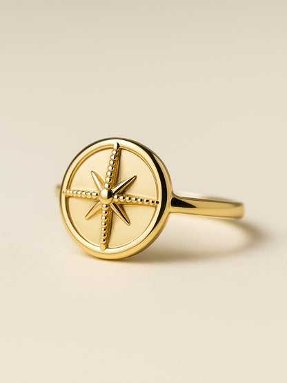 Adjustable MOP Star Ring in 14K Gold Plated Stainless Steel