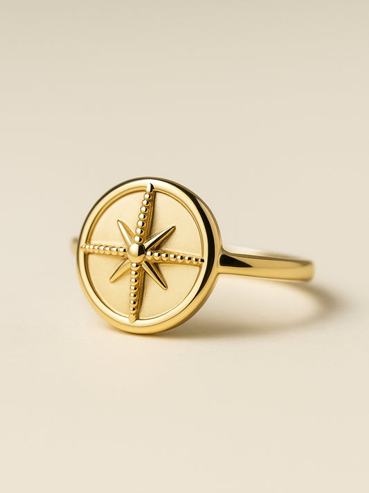 Adjustable MOP Star Ring in 14K Gold Plated Stainless Steel