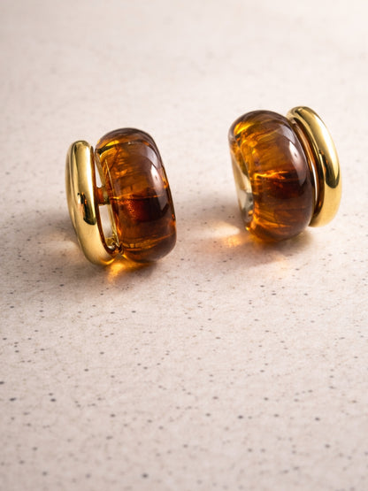 Brown Resin Gold Stud Earrings | Anti-Tarnish Everyday Studs