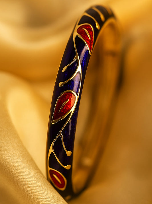 Blue Meenakari Enamel Bangle with 14KT Gold Plating – Adjustable Stainless Steel Kada for Women
