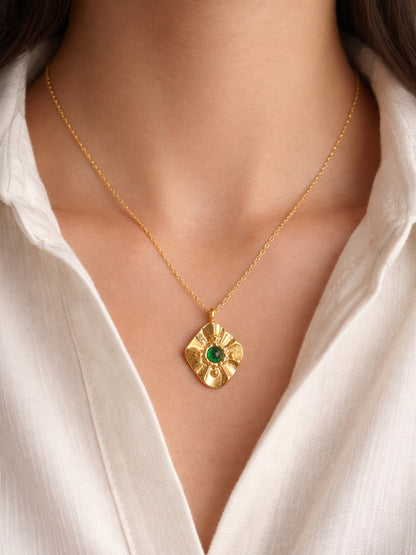Emerald Glow Gold Chain | 18K Gold Plated Green Stone Necklace