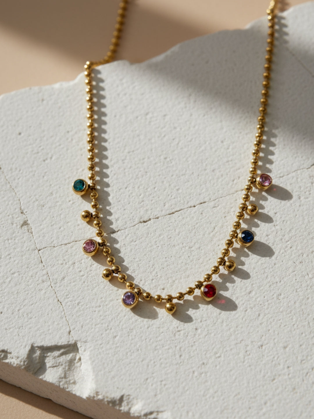 Anti-Tarnish Multicolor Beaded Stone Chain | 18K Gold CZ Jewelry