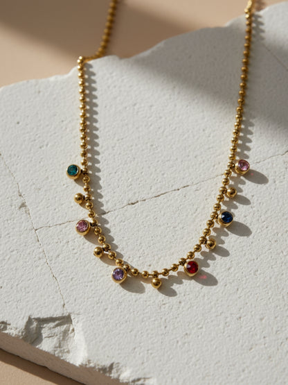 Anti-Tarnish Multicolor Beaded Stone Chain | 18K Gold CZ Jewelry