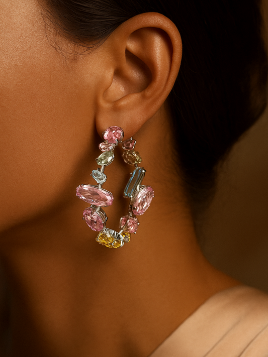 Luxury 18K Gold Plated Rainbow Hoop Earrings – Skin Safe & Bold