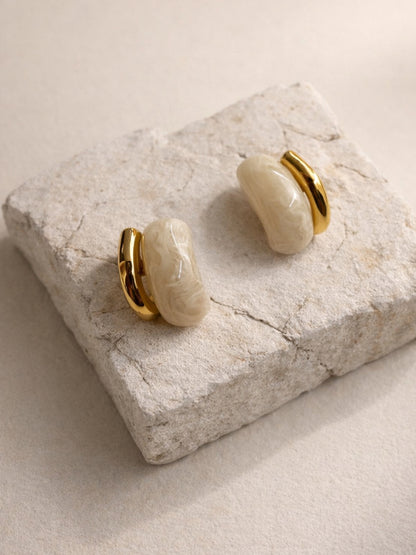 Beige Resin Gold Stud Earrings | 18K Gold Plated Everyday Studs