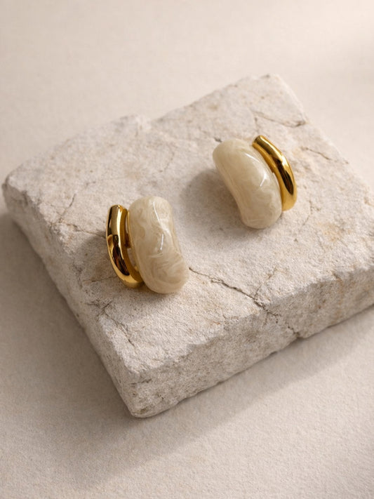 Beige Resin Gold Stud Earrings | 18K Gold Plated Everyday Studs