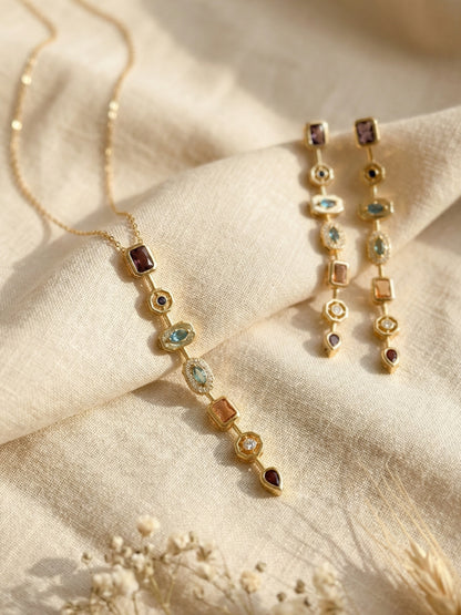 Pastel Shades Harmony Necklace & Earrings Set – 18K Gold Plated