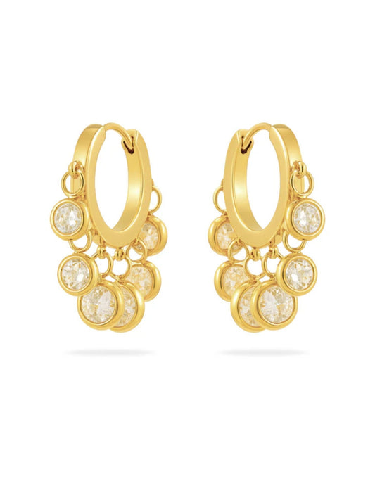 White CZ Charm Hoop Earrings – 18K Gold Plated Everyday Hoops