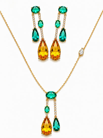 Vendemmia Emerald & Citrine Cascade Necklace & Earring Set, 18K Gold-Plated