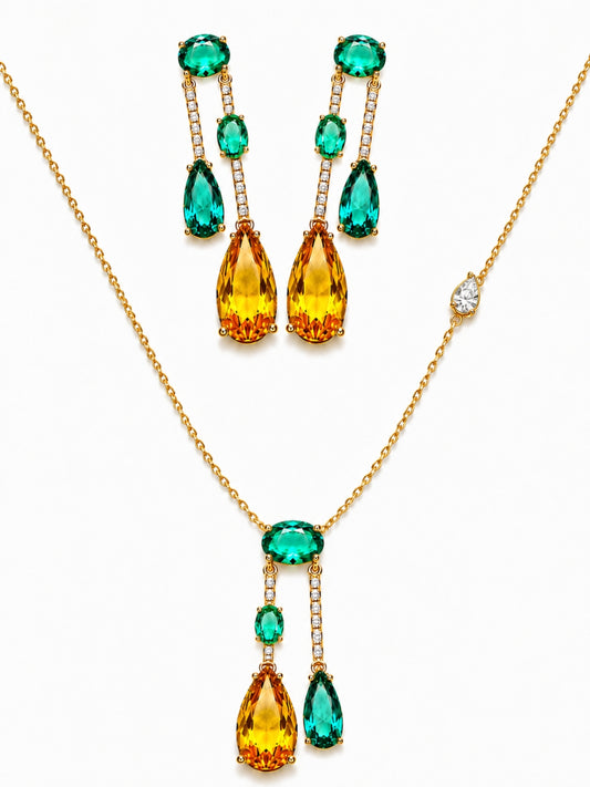 Vendemmia Emerald & Citrine Cascade Necklace & Earring Set, 18K Gold-Plated
