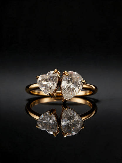 Heart & Marquise Solitaire Ring - 18kt Gold Plating