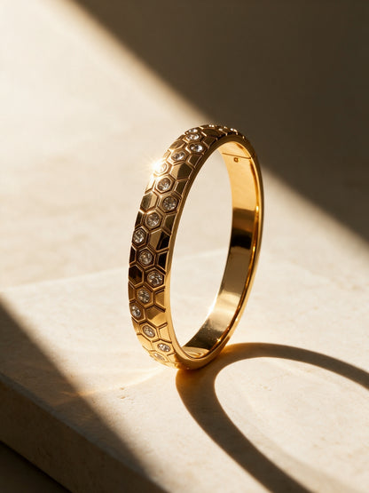 Honeycomb CZ Gold Cuff Bracelet