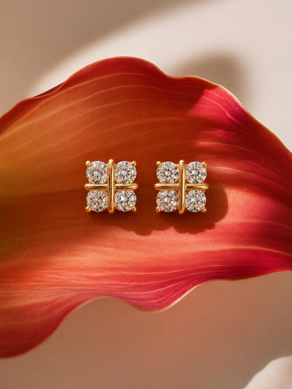 Quad Stone Cross-Set Stud Earrings, 18K Rose Gold-Plated