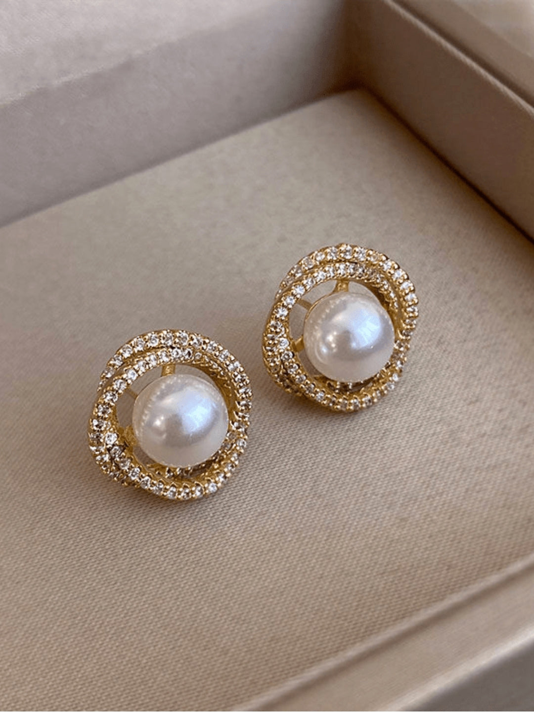 Pearl CZ Stud Earrings for Women | Gold Plated