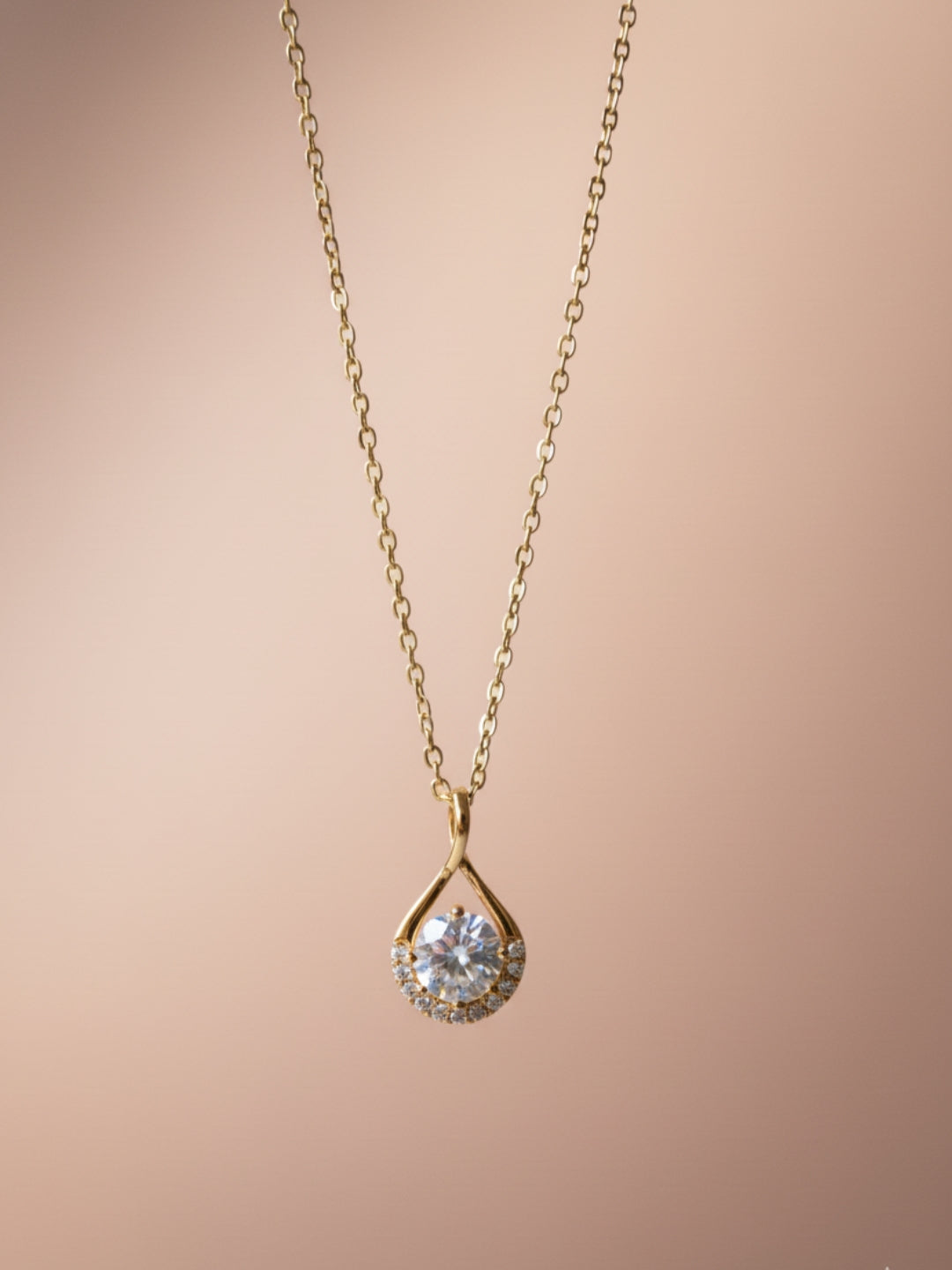 Anti-Tarnish White Solitaire Teardrop Pendant Chain | 18K Gold CZ