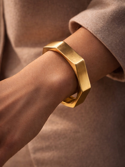 Matte Geometric Gold Cuff Bracelet | Anti-Tarnish Everyday Wear