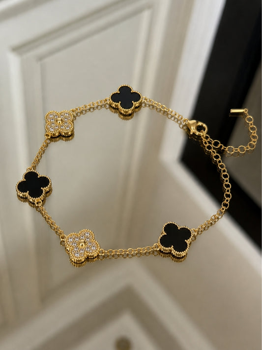 Éternité Quatrefoil Bracelet, 18K Gold-Plated - Black
