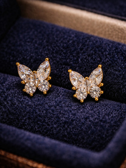 Butterfly CZ Stud Earrings in 18K Gold | Anti Tarnish Stainless Steel