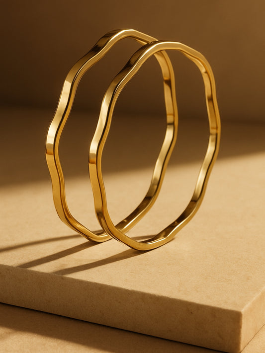 18K Gold Plated Wave Bangles – Anti-Tarnish, Skin Friendly, Water Resistant