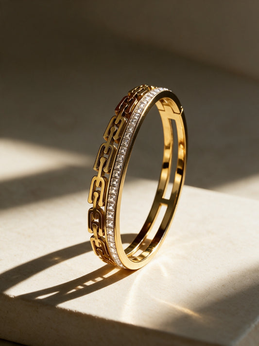 White CZ Double Gold Plated Cuff Bracelet