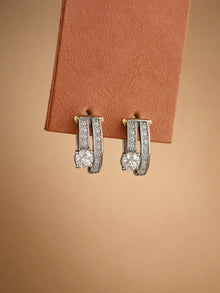 18K Rose Gold Double Line Solitaire CZ Hoop Earrings