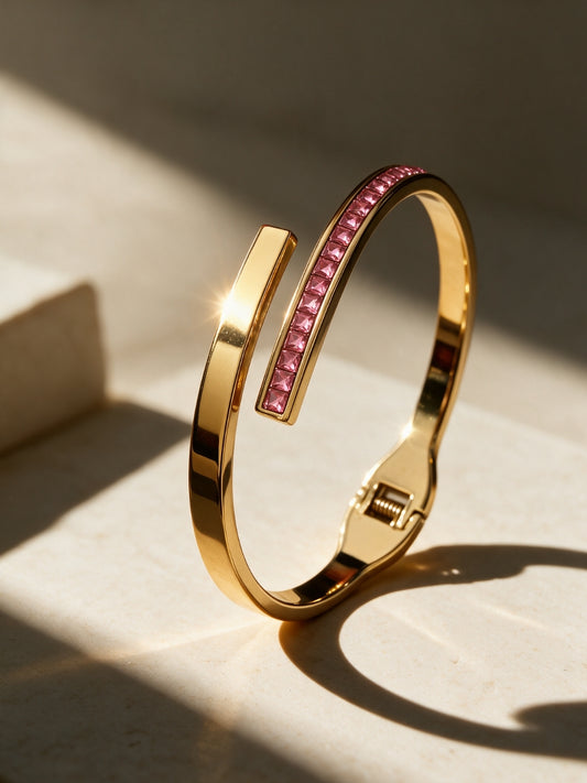 Rose CZ Gold Plated Cuff Bracelet