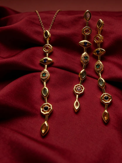Evil Eye Pastel Shades Necklace & Earrings Set – 18K Gold Plated
