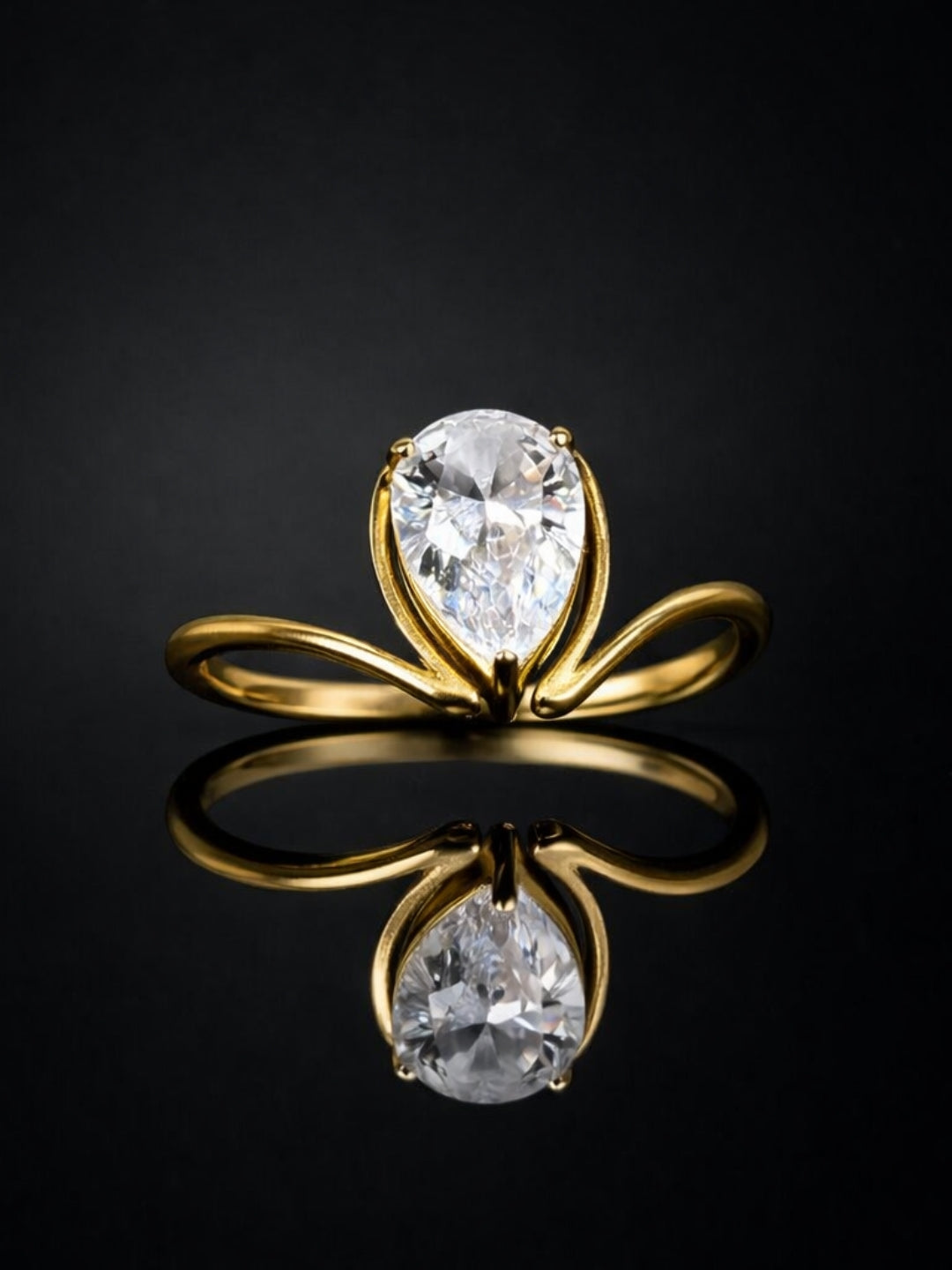 Marquise CZ V Ring – 18K Gold Plated Stainless Steel Statement Ring