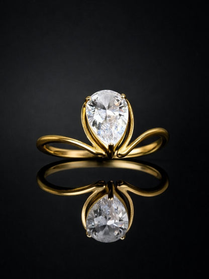 Marquise CZ V Ring – 18K Gold Plated Stainless Steel Statement Ring